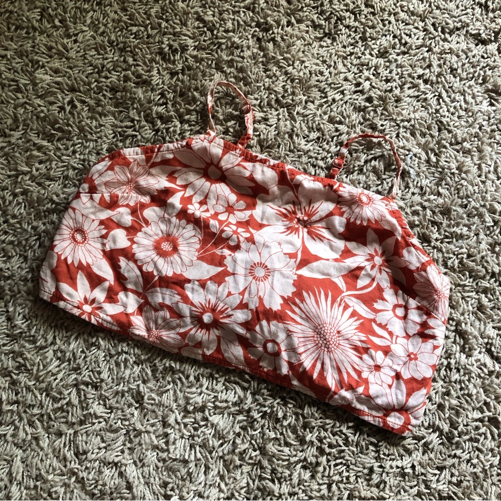 American Eagle | Burnt Orange & White Floral Tie Back Crop Top
